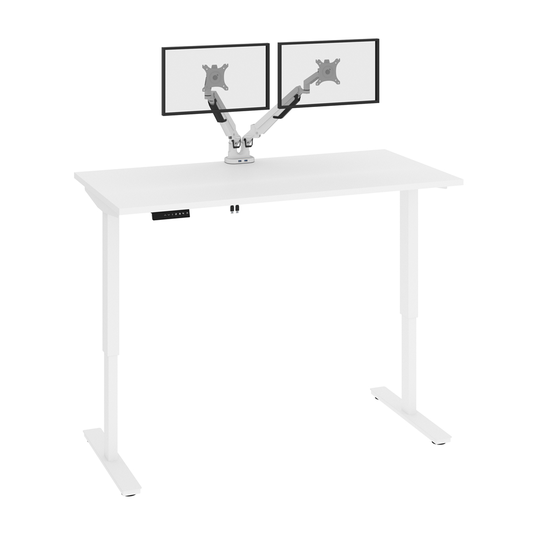 Bestar Viva 60-in Electric Standing Desk with Monitor Arms - White
