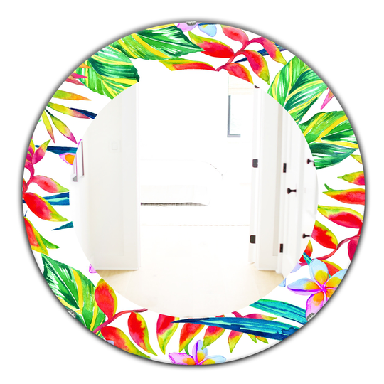 Designart Canada 24-in L x 24-in W Round Multicolour Tropical Mood Bright Polished Wall Mirror