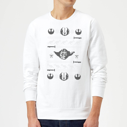 Star Wars Yoda Sabre Knit White Christmas Jumper - S - White