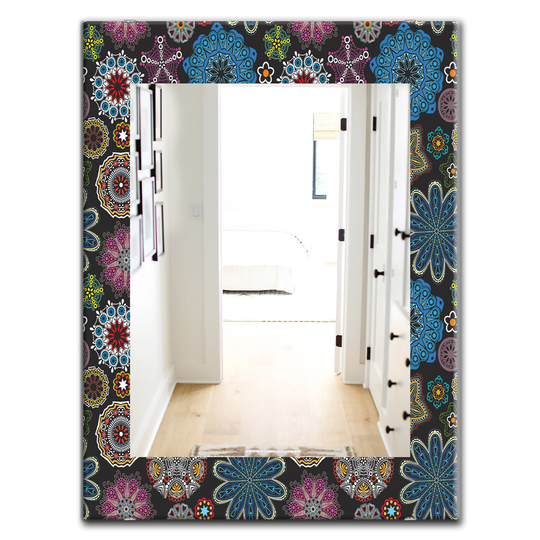 Designart 35.4-in x 23.6-in Black Ornate Floral Texture Bohemian and Eclectic Mirror