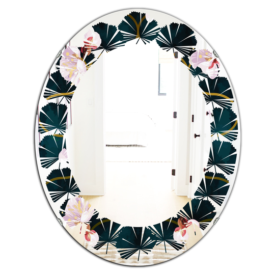 Designart 31.5-in x 23.7-in Retro Flower Pattern II Cottage Oval Wall Mirror in Pink