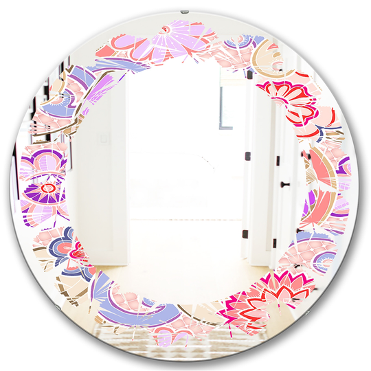 Designart 24-in Floral Botanical Retro XIII Modern Round Wall Mirror in Multi-Colour