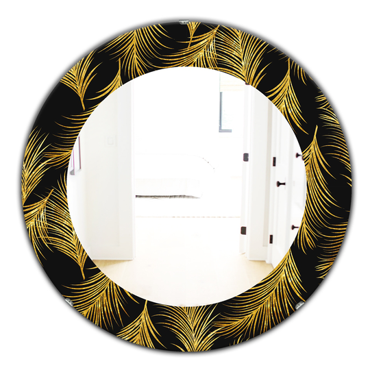 Designart 24-in x 24-in Yellow/Gold Feathers Modern Bathroom Mirror