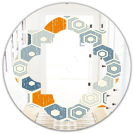 Designart 24-in x 24-in Hexagon Pattern IX Modern Round Wall Mirror in Orange