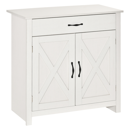 HomCom Farmhouse Distressed White MDF Barn Door Sideboard