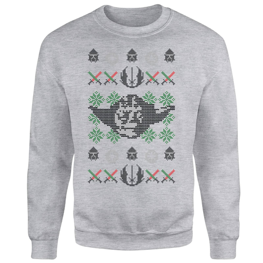 Star Wars Yoda Face Knit Grey Christmas Jumper - S