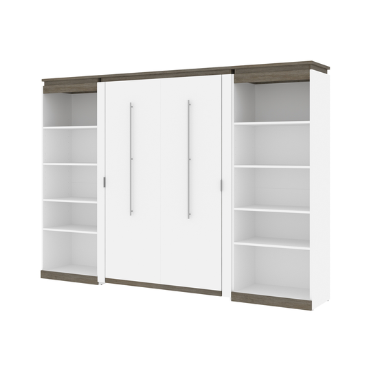 Bestar Orion Full Murphy Bed with Integrated Storage (White & Walnut Grey)