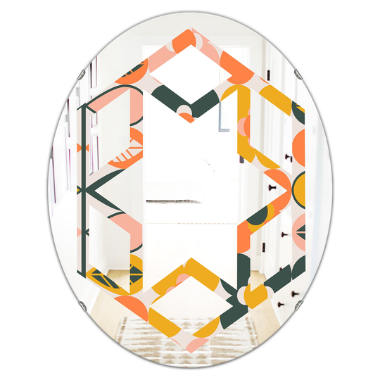 Designart 31.5-in L x 23.7-in W Multicolour Oval Botanical Retro Design II Polished Wall Mirror