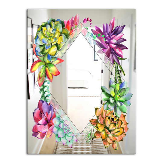 Designart Garland Sweet 12 Rectangular 35.4-in L x 23.6-in W Polished Farmhouse Multicolour Wall Mounted Mirror