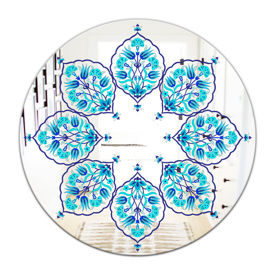 Designart Leaves Round 24-in L x 24-in W Polished Eclectic Blue Wall Mounted Mirror