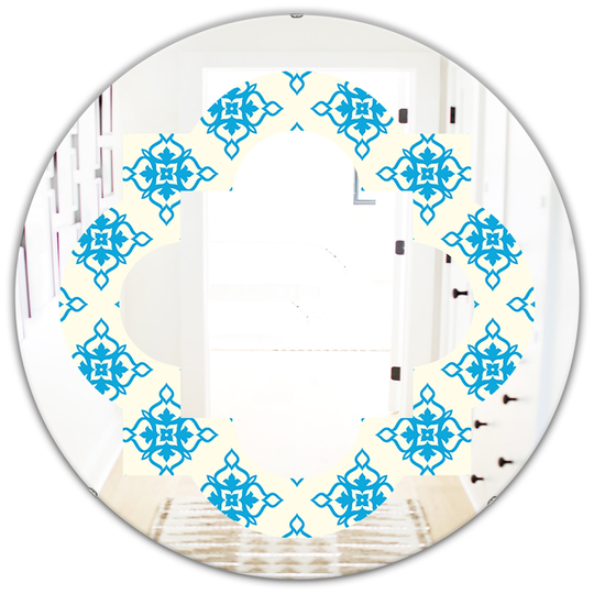 Designart 24-in Round Blue Retro Ornamental Pattern I Polished Wall Mirror