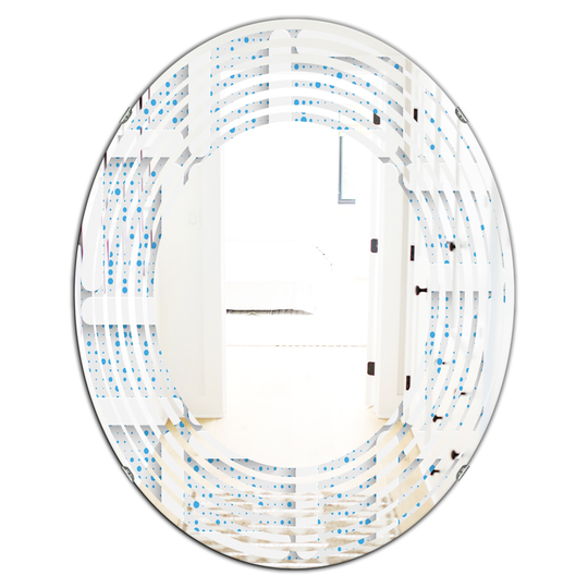 Designart 31.5-in L x 23.7-in W Oval 3D White and Light Blue Pattern I Modern Polished Wall Mirror