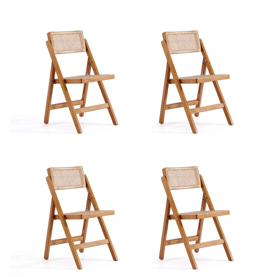 Manhattan Comfort Pullman Contemporary Natural Cane Dining Chair with Wood Frame - Set of 4