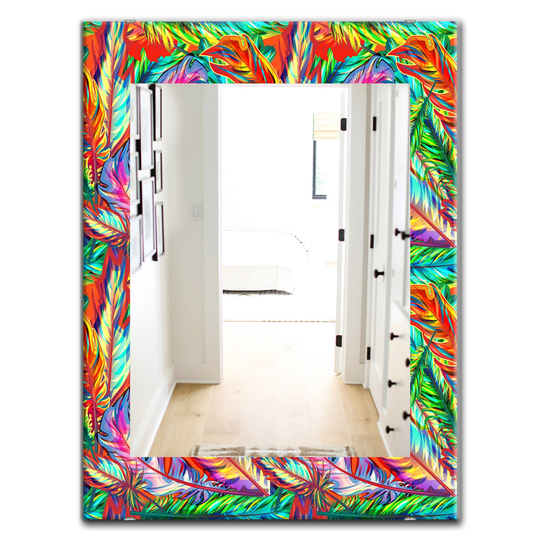 Designart 35.4-in x 23.6-in Red Tropical Mood Bright Modern Mirror