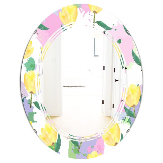 Designart 31.5-in Floral Pattern with Flowers Cottage Oval Wall Mirror in Pink