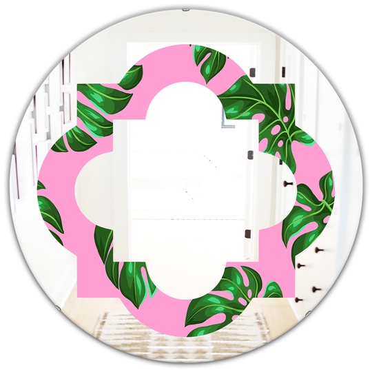 Designart 24-in x 24-in Tropical Palm Leaves III Modern Round Wall Mirror - Green