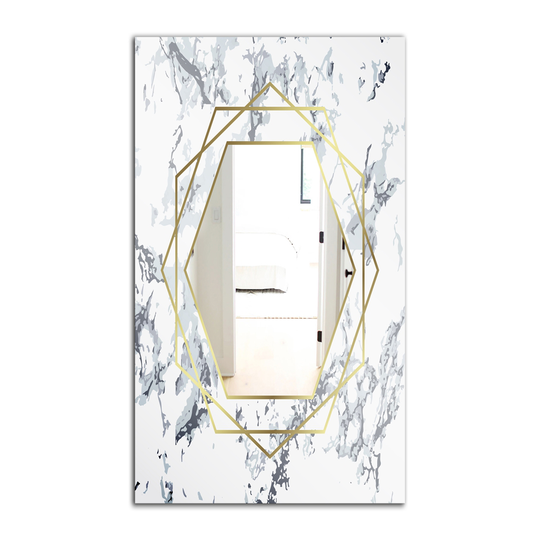Designart Marbled Diamond 1 Rectangular 35.4-in L x 23.6-in W Polished Mid-Century Gold Wall Mounted Mirror