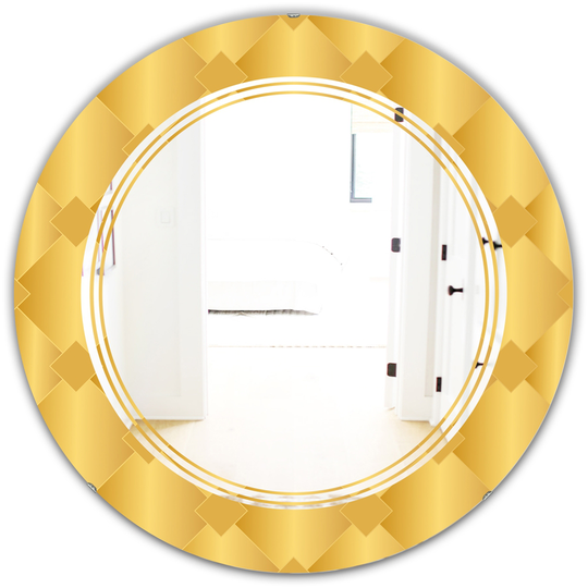 Designart 24-in x 24-in Geometric I Modern Round Wall Mirror in Gold