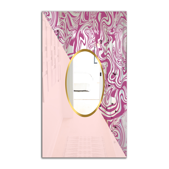 Designart Marbled Pink Marble 1 Rectangular 35.4-in L x 23.6-in W Polished Mid-Century Wall Mounted Mirror
