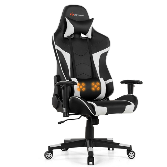 Costway Contemporary Ergonomic Adjustable Height Swivel Headrest Chair - White