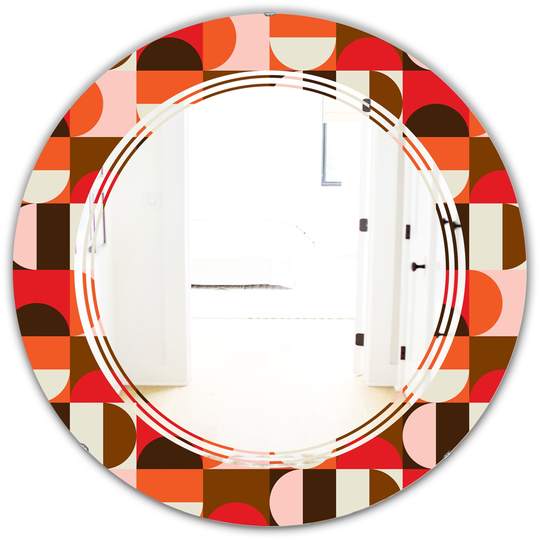 Designart 24-in x 24-in Retro Geometric Design II Modern Round Wall Mirror in Red