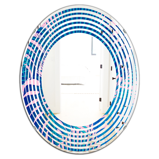 Designart Oval Blue 31.5-in L x 23.7-in W Retro Floral Pattern X Polished Wall Mirror