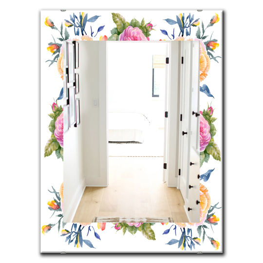 Designart Canada 35.4-in L x 23.6-in W Rectangle Pink Blossom Flowers Traditional Polished Wall Mirror