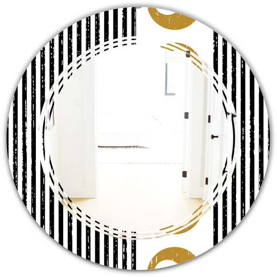 Designart 24-in Vertical Retro Geometrical Pattern I Modern Round Wall Mirror in Black