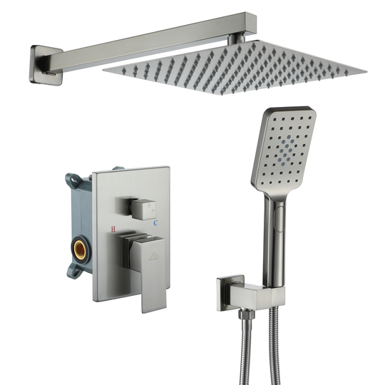 CASAINC Brushed Nickel Wall Mount Built-In Shower System with Rough-In Valve