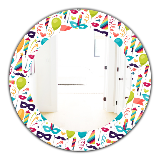Designart 24-in x 24-in White Celebration Pattern with Carnival Icons and Objects Modern Mirror