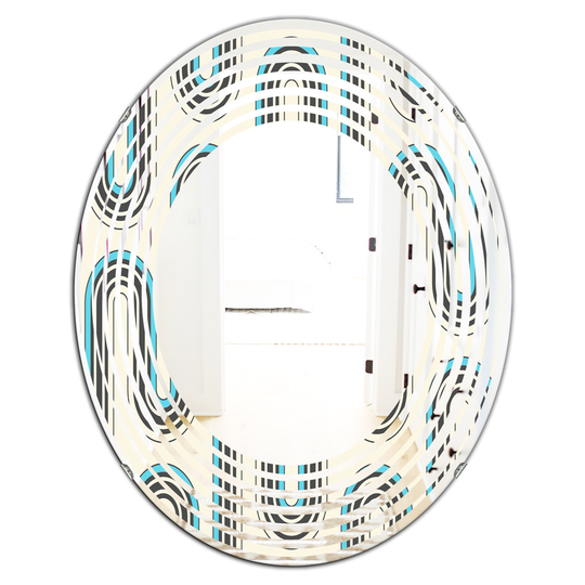 Designart Grey Oval 31.5-in L x 23.7-in W Retro Geometrical Abstract Minimal Pattern IV Polished Wall Mirror