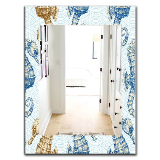 Designart Canada 35.4-in L x 23.6-in W Rectangle Blue Costal Creatures Polished Wall Mirror