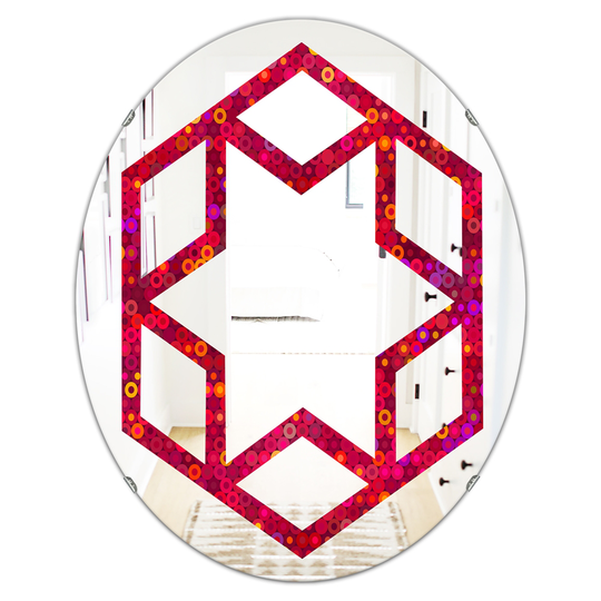 Designart 31.5-in x 23.7-in Circular Retro Design III Modern Oval Wall Mirror - Red