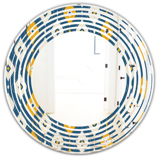 Designart Round Blue 24-in Retro Abstract Pattern II Polished Wall Mirror