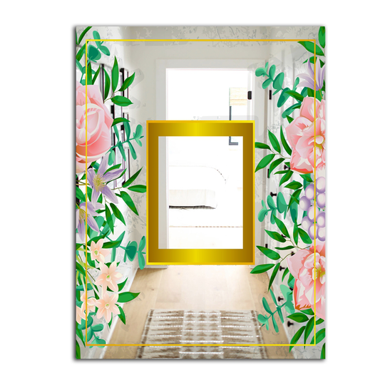 Designart Efflorescent Gold Pink 10 Rectangular 35.4-in L x 23.6-in W Polished Glam Wall Mounted Mirror