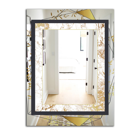 Designart Gold Botanical Blooming 5 Rectangular 35.4-in L x 23.6-in W Polished Glam Black Wall Mounted Mirror