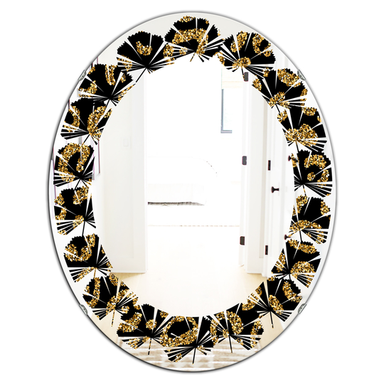 Designart 31.5-in x 23.7-in Gold Leopard Fur Modern/Oval Wall Mirror