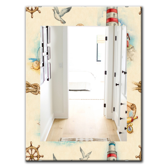 Designart Canada 35.4-in L x 23.6-in W Rectangle Watch Tower Binocular Sail Boat Polished Wall Mirror