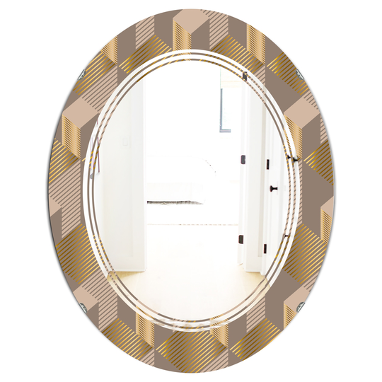 Designart 31.5-in L x 23.7-in W Brown Oval Retro Square Design V Polished Wall Mirror