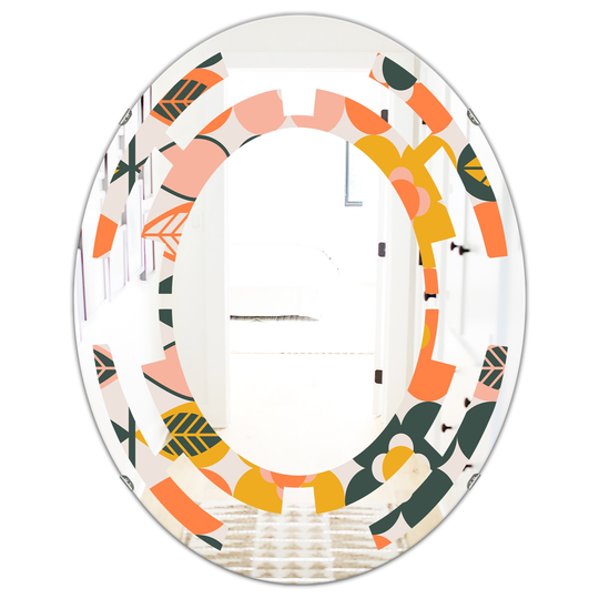 Designart 31.5-in L x 23.7-in W Oval Multicolour Botanical Retro Design II Modern Polished Wall Mirror