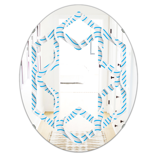 Designart 31.5-in L x 23.7-in W Oval 3D Light Blue and White Pattern II Polished Wall Mirror
