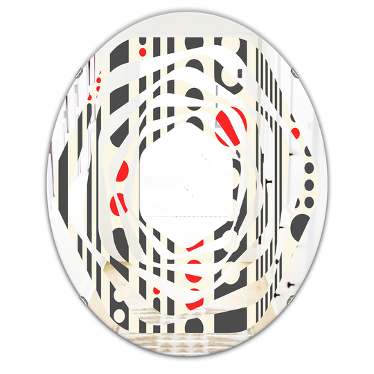Designart 31.5-in L x 23.7-in W Black Oval Retro Geometrical Abstract Minimal Pattern II Polished Wall Mirror