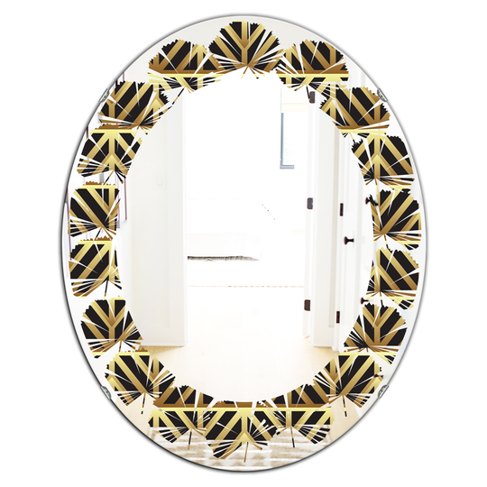 Designart 31.5-in Golden Luxury Metallic Geometrics XIV Modern Oval Wall Mirror
