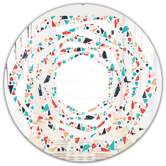 Designart 24-in Multicolour Round Retro Abstract Pattern Design II Polished Wall Mirror