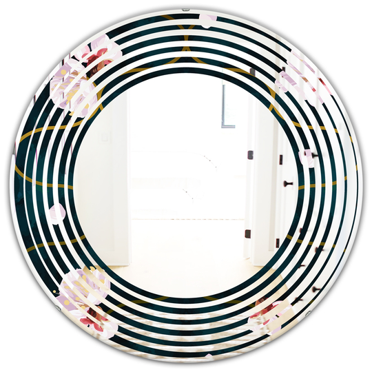 Designart 24-in x 24-in Flower Pattern II Cottage Round Wall Mirror in Pink