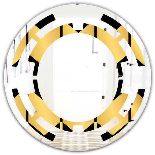 Designart 24-in x 24-in Golden Luxury Metallic Geometrics V Modern Round Wall Mirror