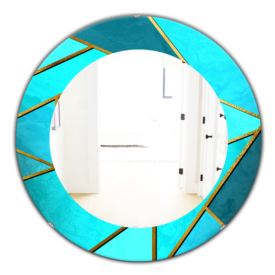 Designart Canada 24-in L x 24-in W Round Blue Capital Gold Honeycomb Polished Wall Mirror