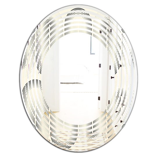 Designart 23.7-in W x 31.5-in L Oval Grey Retro Curved Minimal Geometric Ornament I Polished Wall Mirror