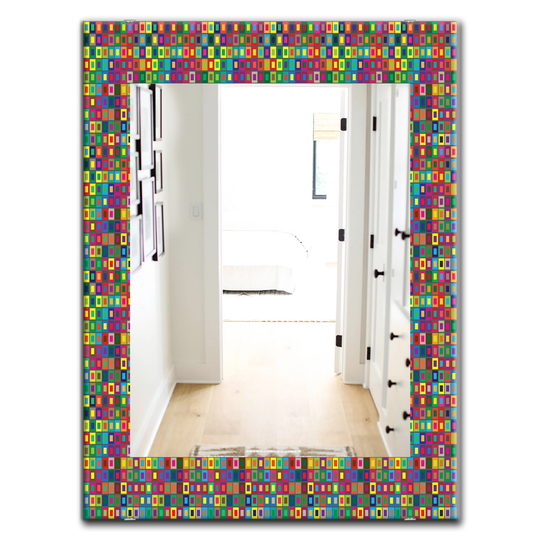 Designart 35.4-in x 23.6-in Yellow/Gold Colors Squares Abstract Pattern Modern Mirror