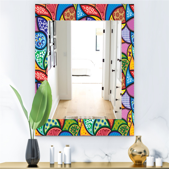 Designart 35.4-in x 23.6-in Blue Abstract Colorful Pattern Bohemian and Eclectic Mirror